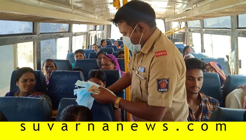 NWKRTC Staff Free Mask Distribution to Passengers Coronavirus in Hubballi