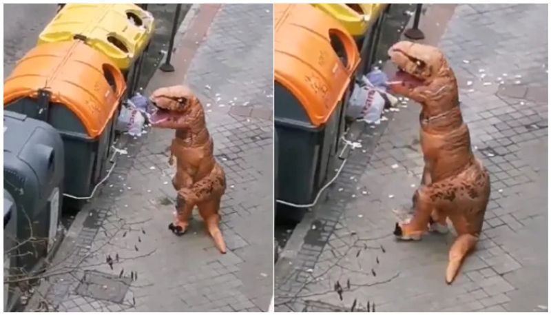 dinosaur walking in streets of spain viral video