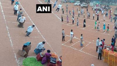 कोरोना के कहर के बीच आंध्र प्रदेश में रायथु बाजार की जगह बदली, ग्राहकों के खड़े होने के लिए बनी लाइनें