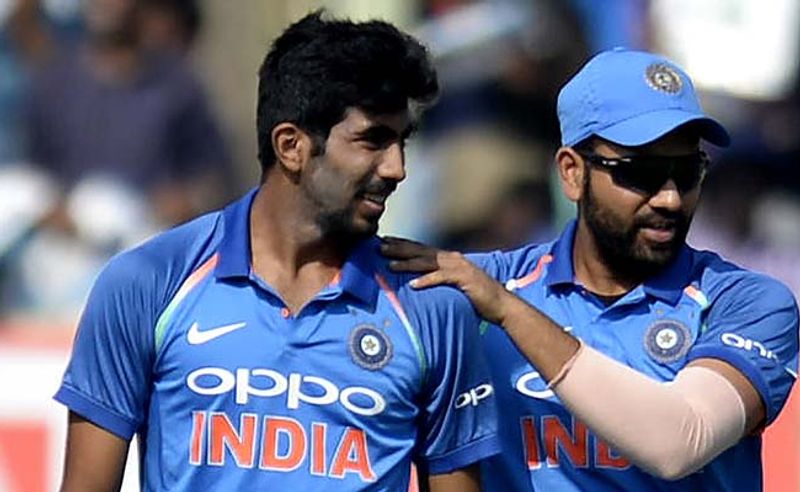 Team India Opener Rohit Sharma and Jasprit Bumrah banters at Spinner Yuzuvendra Chahal