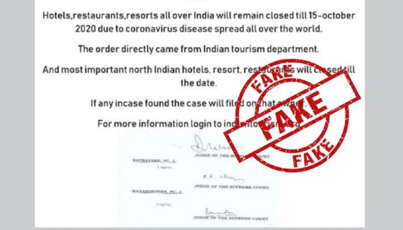 Fact Check PIB No tourism ministry not asked hotels close till October 15 coronavirus