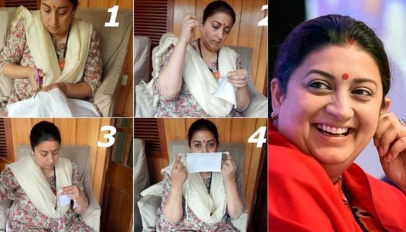 Smriti Irani  Shared a Photo Tutorial of How to Make Mask at Home