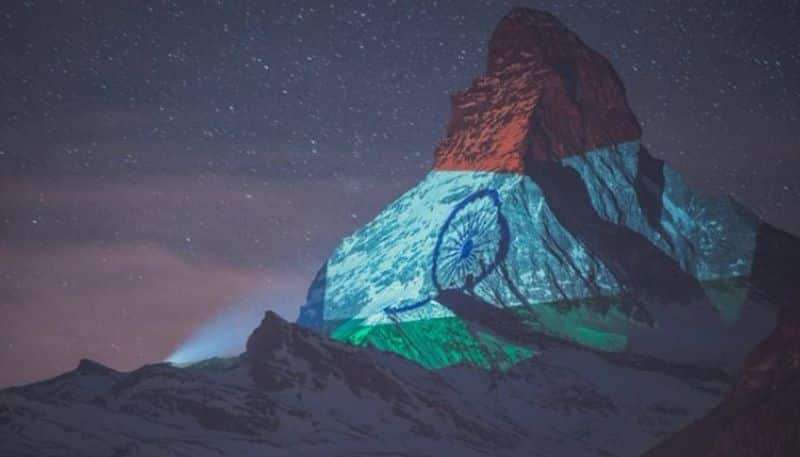 Coronavirus Switzerland Matterhorn mountain lit up Indian flag