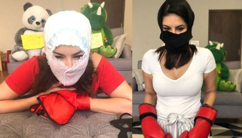 Sunny Leone wears diaper as emergency face mask