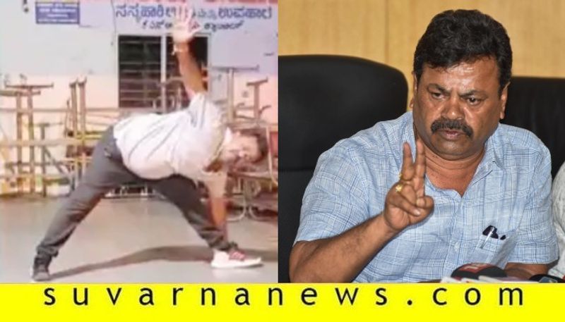 mla renukacharya do yoga in bus stand