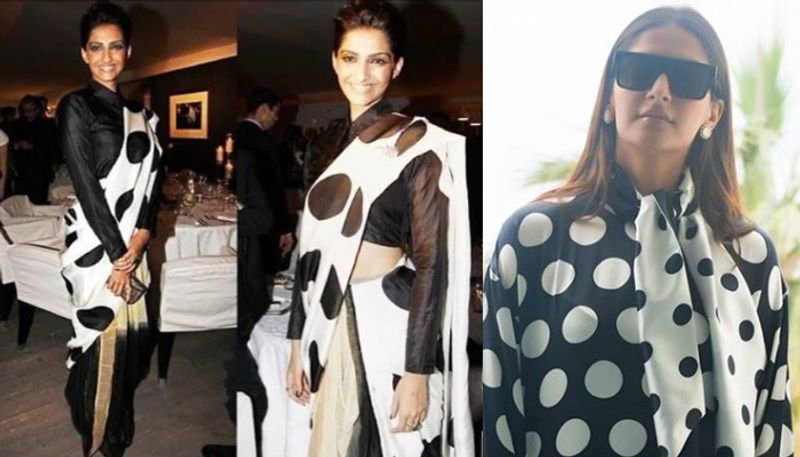 story of  sonam kapoor s polka dot sari at her cannes