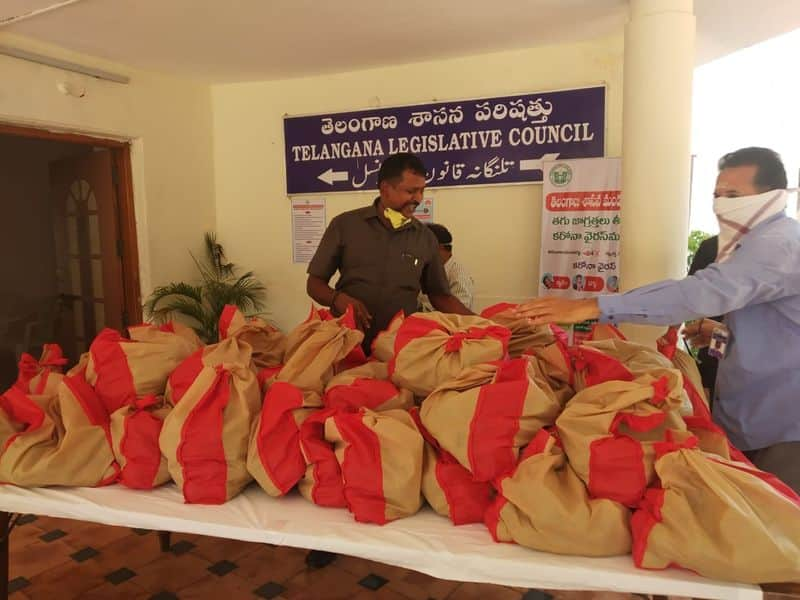 telangana legislative council chairman gutha sukender reddy distributed fruits to assembly employees