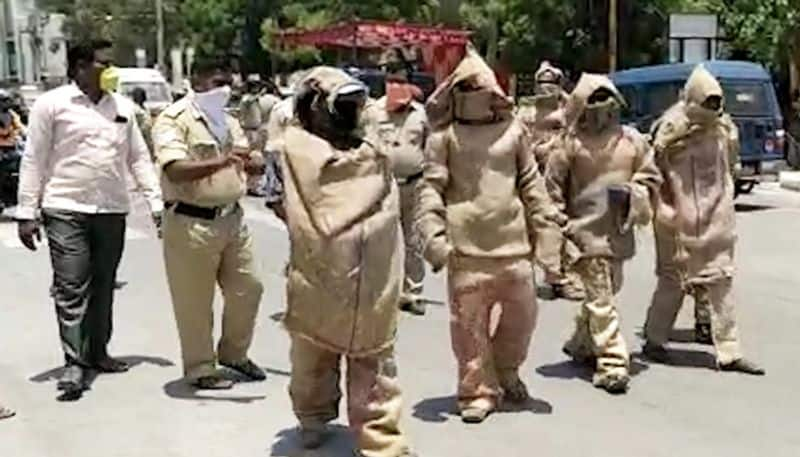 COVID19 lockdown violation Koppal Police make public wear jute sacks as punishment