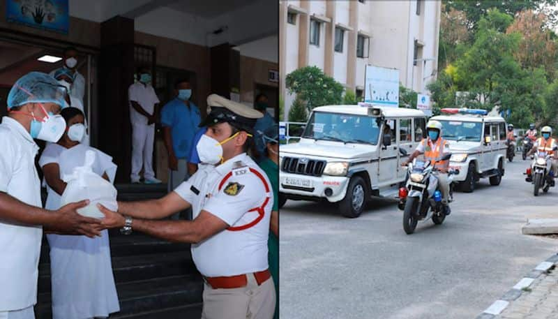 Bengaluru traffic cops pay rich tribute to COVID-19 warriors at CV Raman Nagar Hospital