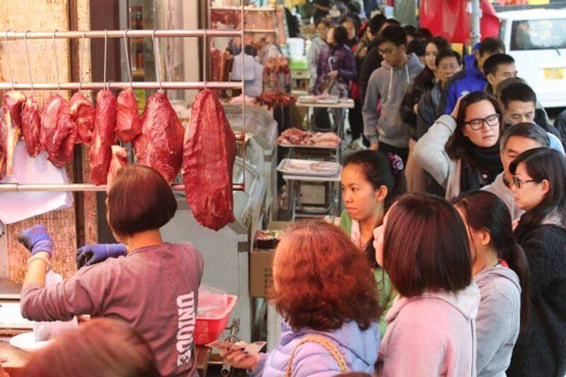 china capital Beijing meat and sea food market has corona