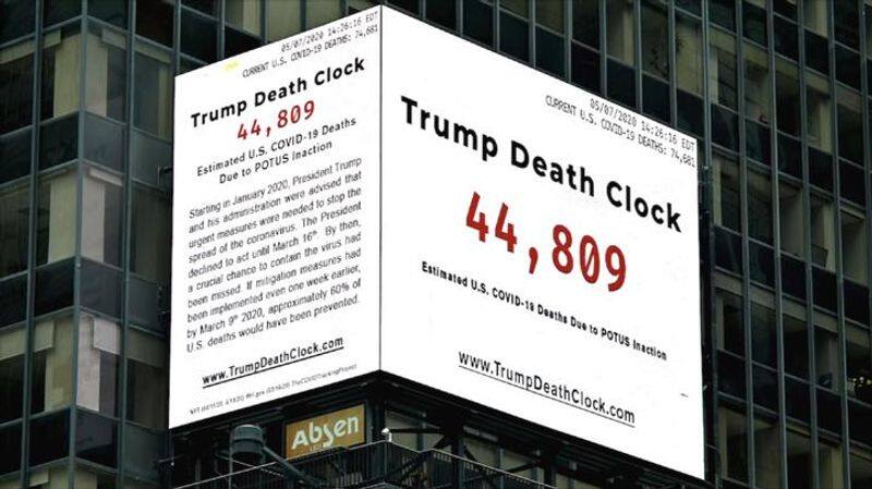 Trump Death Clock at Times Square shows COVID-19 fatalities which could have been avoided