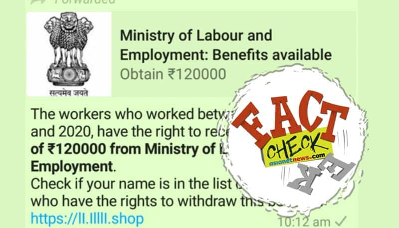 Fake Whatsapp message circulating in the name of Labour Ministry of India