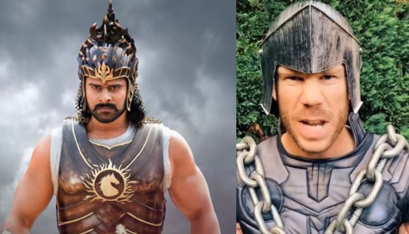 watch david warner turns baahubali delivers prabhas famous dialogue