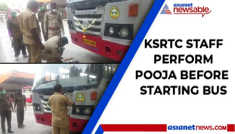 After two months of lockdown KSRTC staff conduct pooja before starting bus