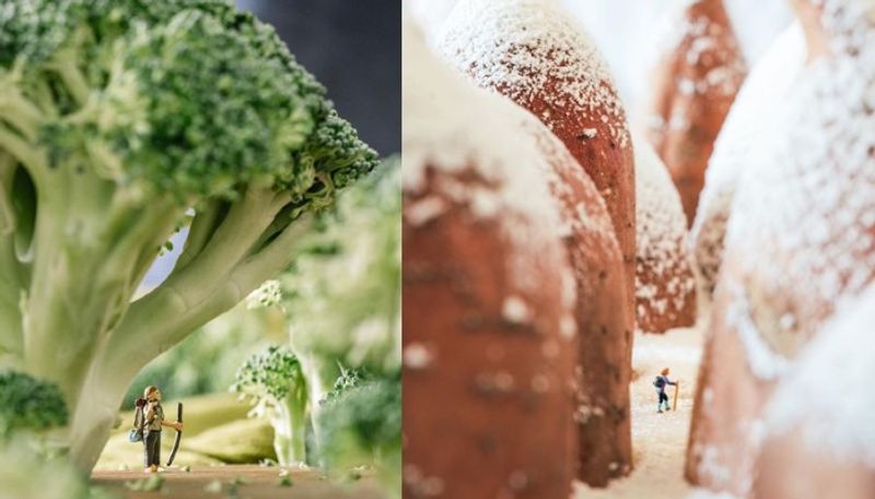 travel blogger recreates beautiful outdoor scenes by using food Items