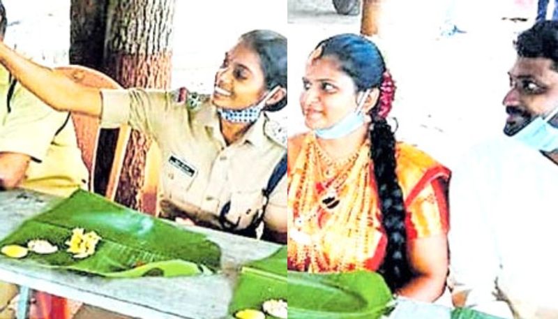 bride and groom had a wedding reception at the police station