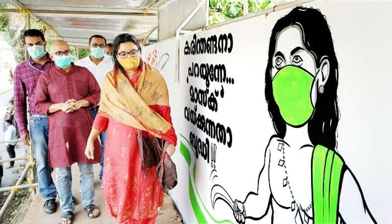 Cartoon wall against coronavirus in wayanad