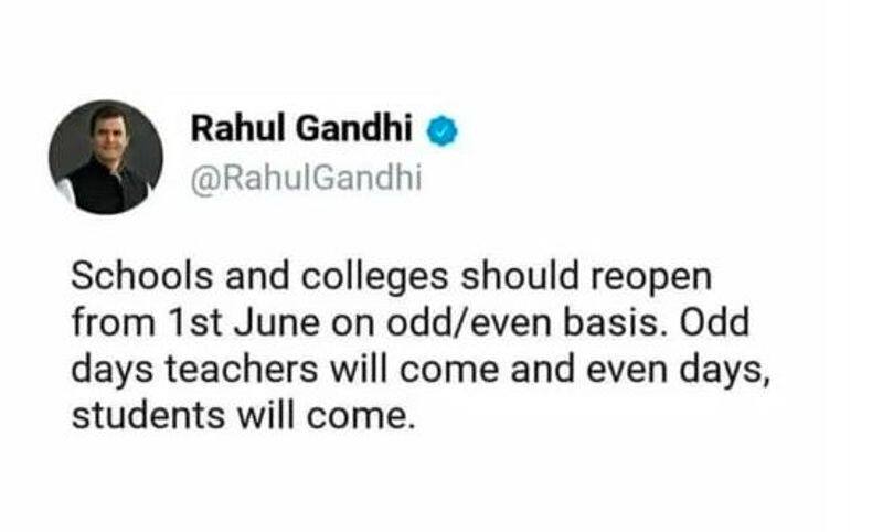 Fact Check of Rahul Gandhi suggests odd even scheme for Reopening schools and colleges