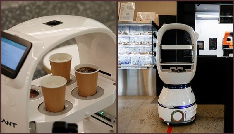 Robot barista is recruited to serve coffee at a cafe in South Korea to help customers