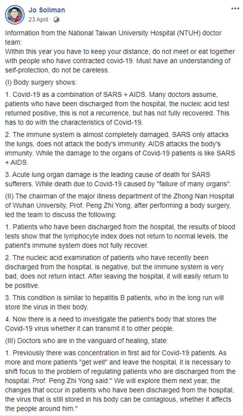 Hoax as COVID 19 is a combination of SARS and AIDS