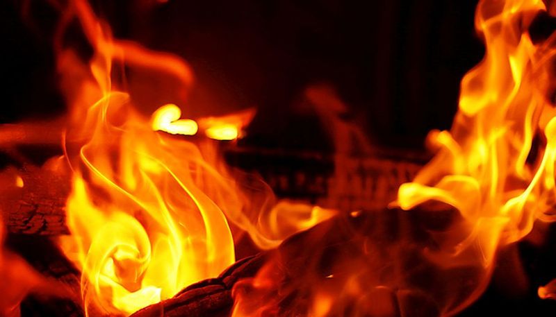 Fire in yoganarasimhaswamy Temple door