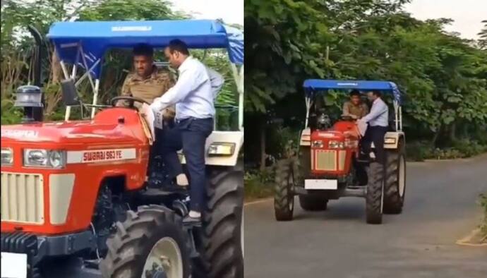 বাইক ছেড়ে এবার ট্রাকটর,নয়া বাহনে ধরা দিলেন ধোনি