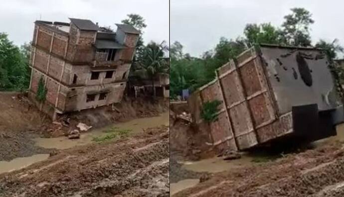 তাসের ঘরের মতো ভেঙে পড়ল তিনতলা বাড়ি, দেখুন ভিডিও