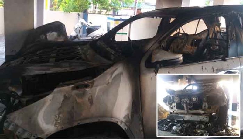 Fire outbreaks in parking car at Karimanagar