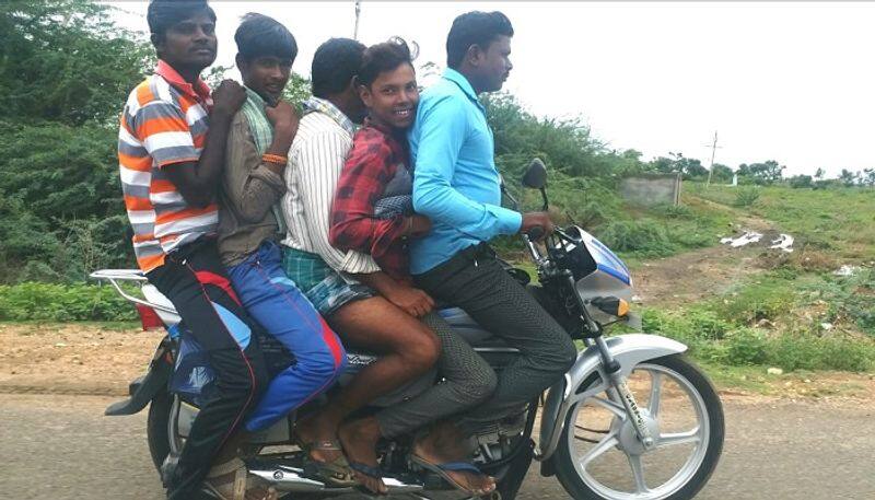 Five People Ride on Single Bike in Ron In Gadag district