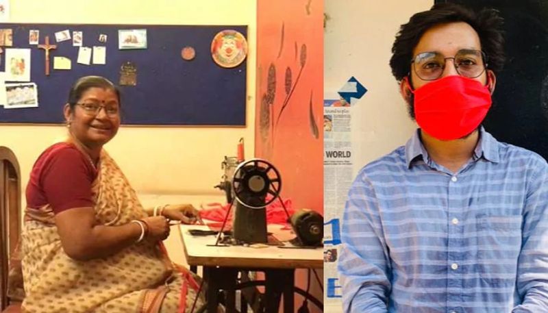 delhi women and son make masks for the poor for free