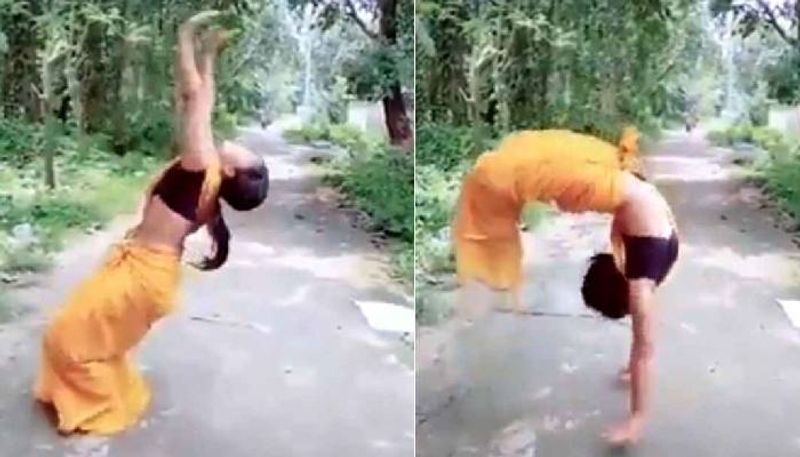 Saree clad woman aces backflip video is viral