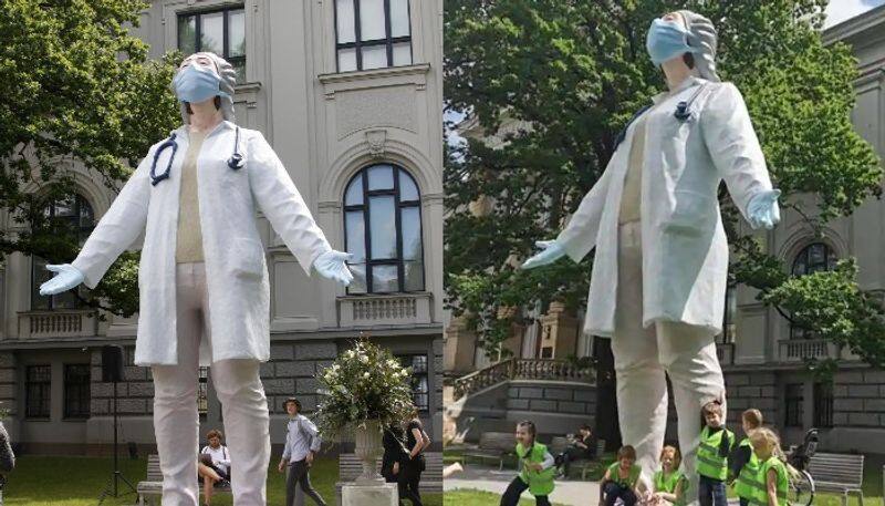 latvia unveils large statue honouring covid 19 healthcare workers around world