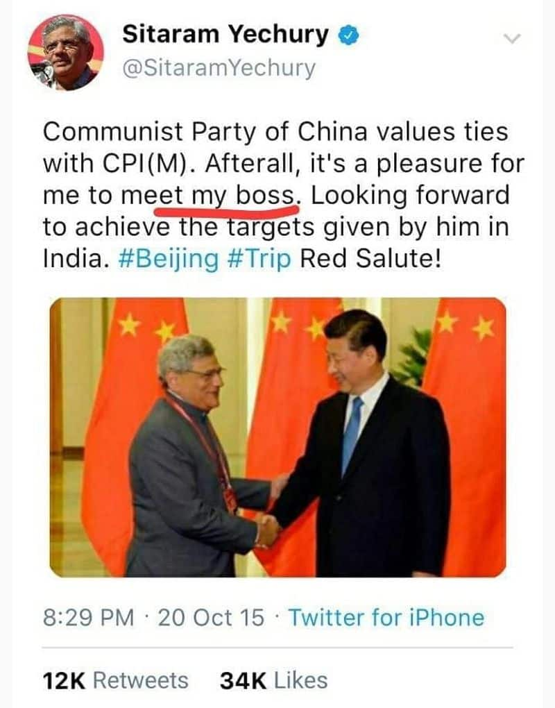 Fact Check No Sitaram Yechury Did Not Called Xi Jinping His Boss Tweet is Morphed