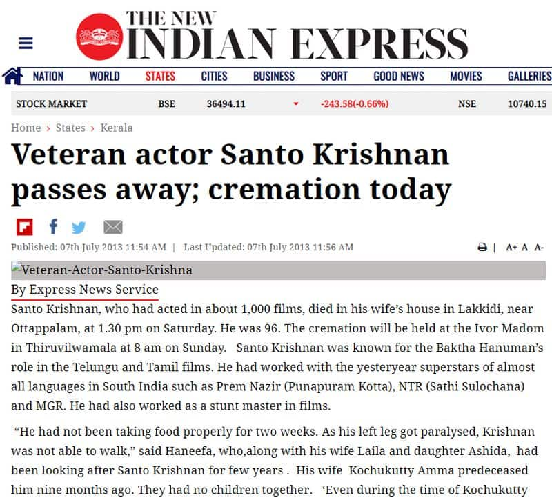 Malayalam Actor Santo Krishnan 7 year old news circulating in social media