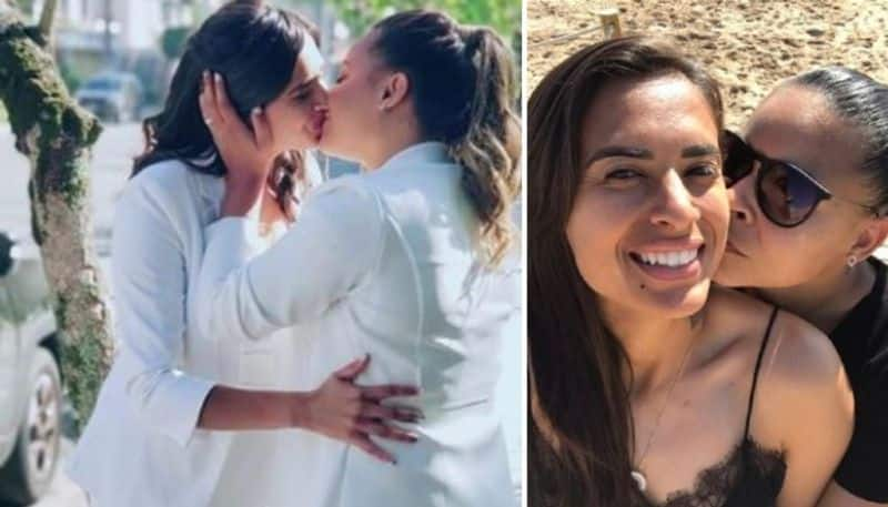 brazilian women football plaryers andressa alves and fran get married