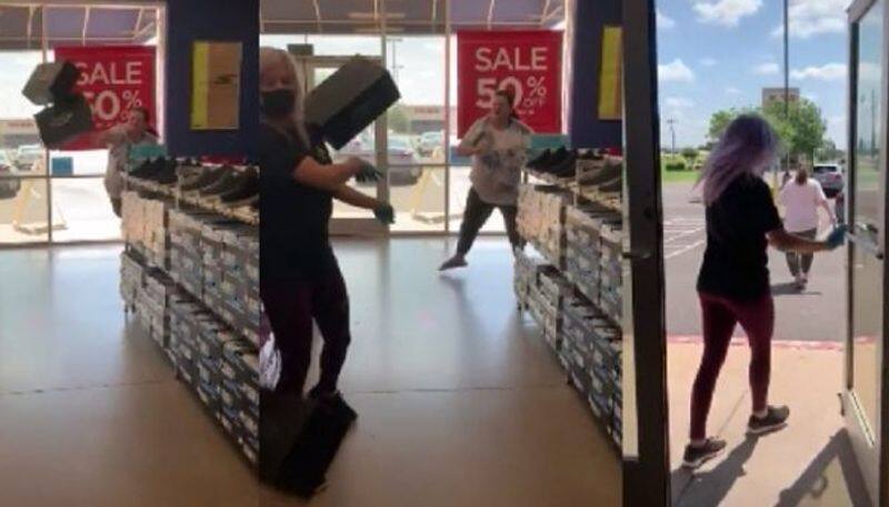 Woman throws boxes of shoes at store worker after being asked to wear face mask in america