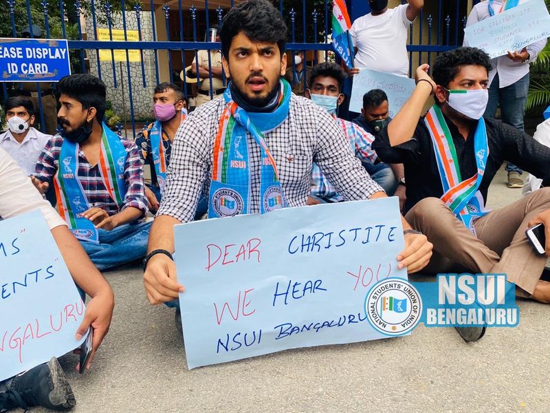 Karnataka  NSUI stages protest over Christ University going ahead with online exams