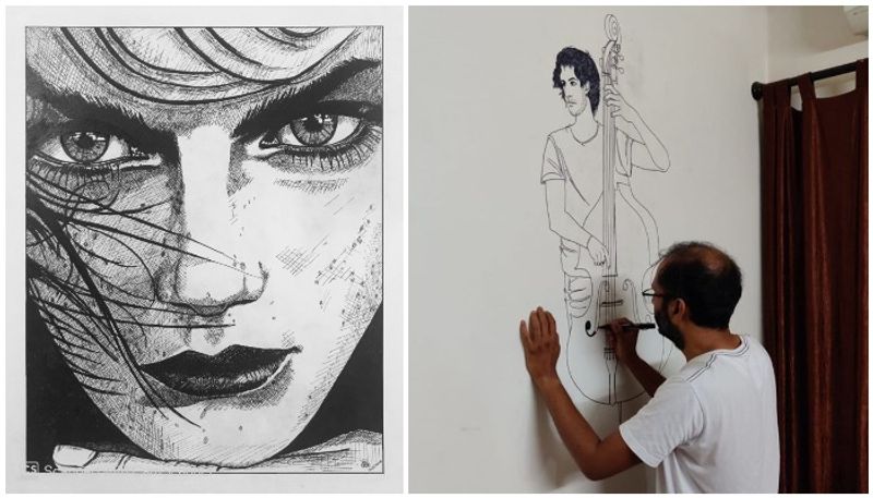 A gifted artist who overcome the monotony of work at home during lock down with sketches on walls of his flat