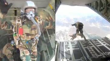 Watch Indian paratroopers dive from Super Hercules aircraft over Ladakh mountains