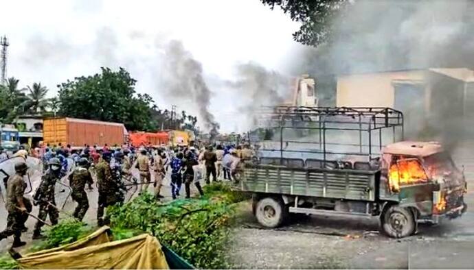 চলল কাঁদানে গ্যাসের গোলা, জ্বলল বহু বাস - কিশোরী খুনের ঘটনায় চোপড়ায় তীব্র জনতা-পুলিশ সংঘর্ষ