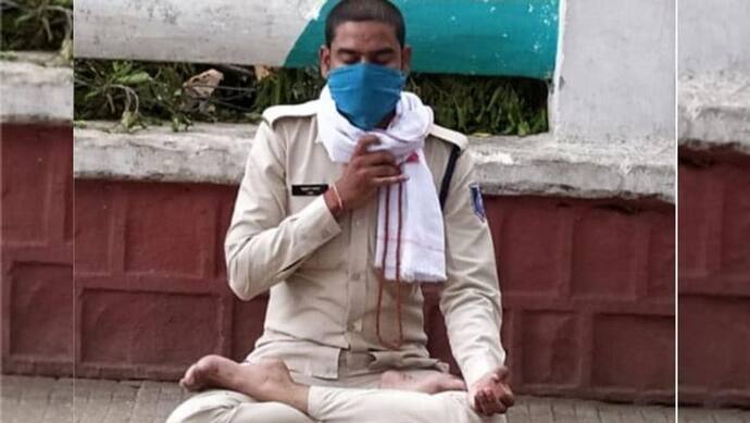 पुलिस मुख्यालय पर सिपाही का अनोखा अनशन, हाथ में माला लेकर लगाया ध्यान, बोला-पुलिसवालों की कौन सुनेगा