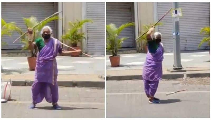 85 year old woman who doing stunts on the road