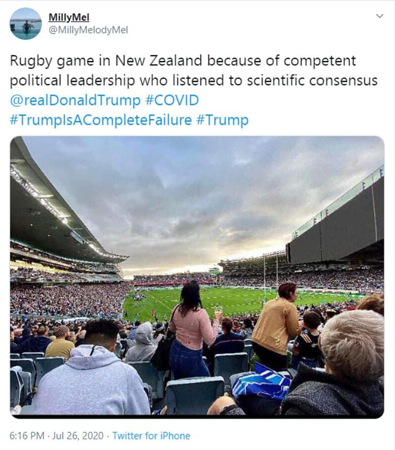 reality behind photo of New Zealand rugby crowd during Covid 19 Pandemic