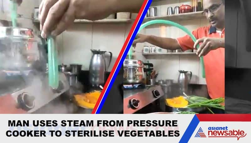 Viral video: Man uses pressure cooker steam to sterilise vegetables