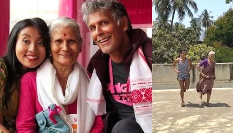 Milind Somans mother does single leg hops video viral