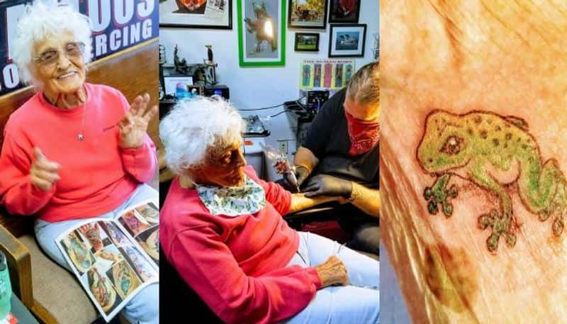 103 year old woman from Michigan gets her first tattoo.