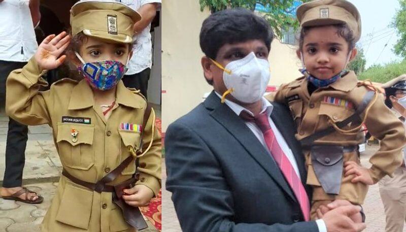 3 Year Old Girl Child Dressed up Like Police in Udupi