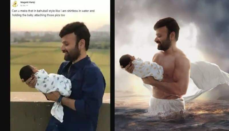 man asks artist to edit his pic in bahubali style