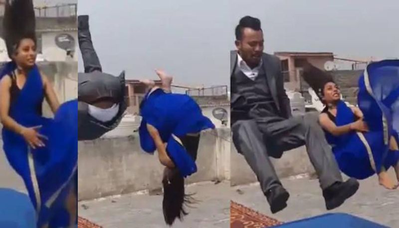 Woman Performs Front Flip Wearing A Saree video viral