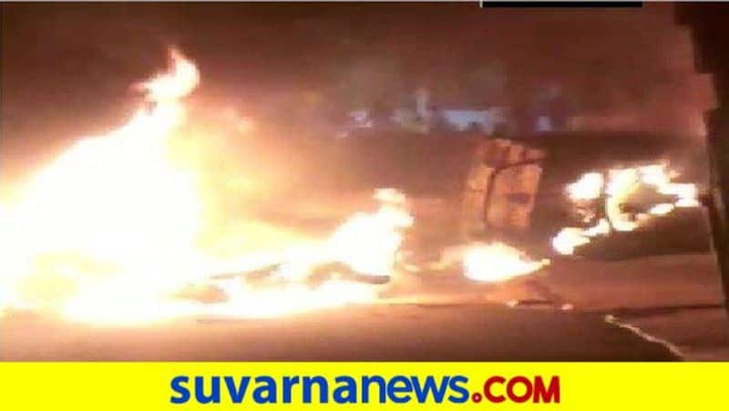 Acidental Fire To Private Bus in Bidar district